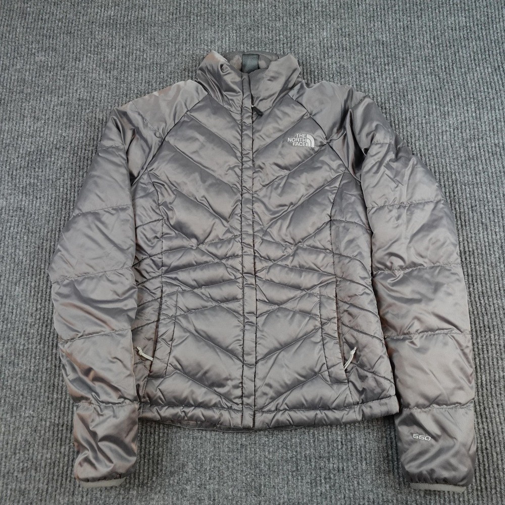 North Face Puffer Jacket Womens XS Gray 550 Down Quilted Zip Pockets Warm